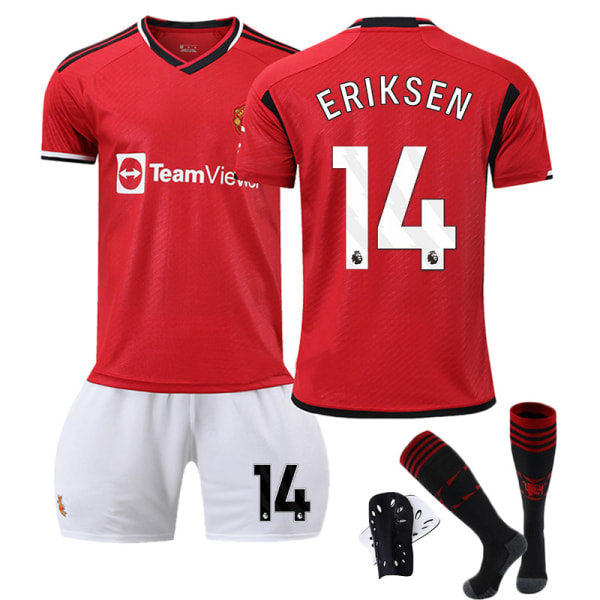 23-24 Manchester United hjemmefotballdrakt barn voksen trøye nummer 14 Eriksen Add Socks and Pad #26