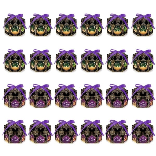 24 st Ramadan presentförpackningar ändlådor och presentinslagningsband för Eid-festgodispåsar godispåsar 6,88 x 5 x 3,5 tum set om 3 - 3