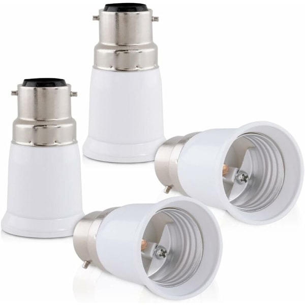 B22 til E27 Sokkeladapter - 4x Bajonett til Skru Pære Konverter for LED Halogenlamper