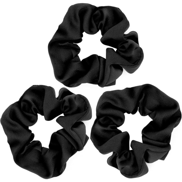 Svarte Scrunchies Satin Silke Stretchiga ensfargede pannebånd for tykt hår Krøllete hår Tynt hår Sove Sporløst Frizz Prevention (3 stk)