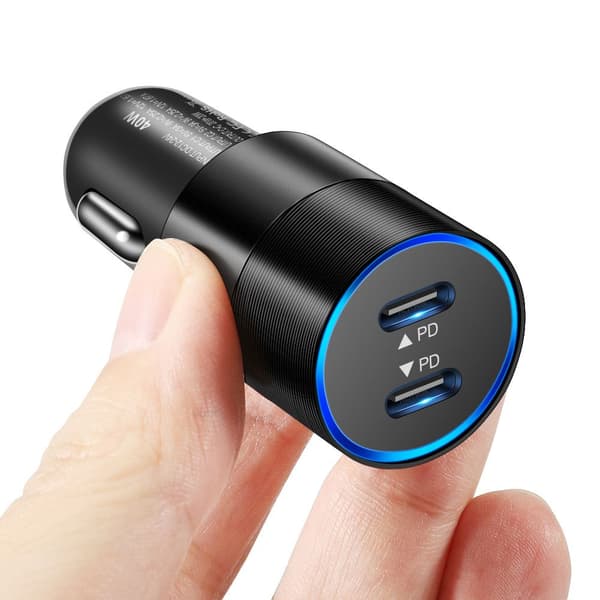 40W Dobbel USB-C Billader med 2 Porter, Sølv - Hurtiglading silver