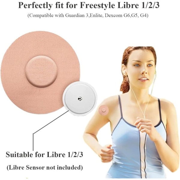 10 Selvklebende lapper for Libre 1/2/3, Vanntett og svettebestandig sensorbeskyttelse, Kompatibel med Dexcom G6/G5/G4, Guardian 3, Enlite