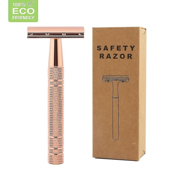 Rose Gold Razor Klassinen Kaksoisreunainen Partakone Miehille Parranajoon ja Karvanpoistoon Naisille 10 Terää Rose Gold