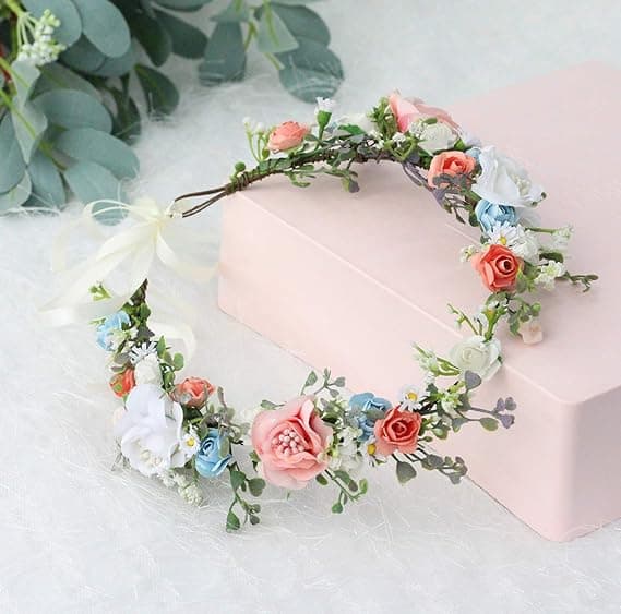 Justerbart blomsterdiadem, blommig krans, krona, Halo-håraccessoar, bröllopsfest ..
