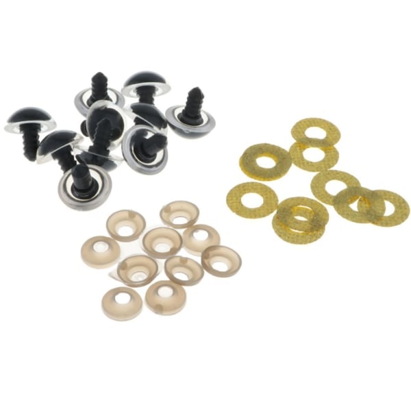 10 st Plast Säkerhetsleksaksögon + Glitter Nonwoven + 20 mm Guldplatta