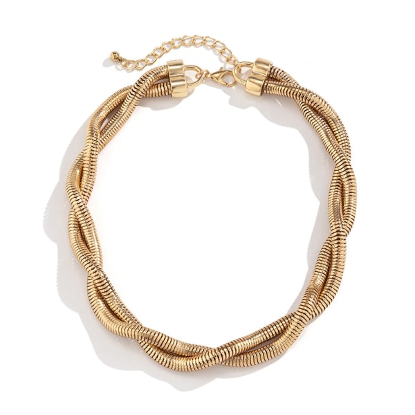 Punk Twisted Rope Chain Halsband för kvinnor Cuban Chunky Chain Gold