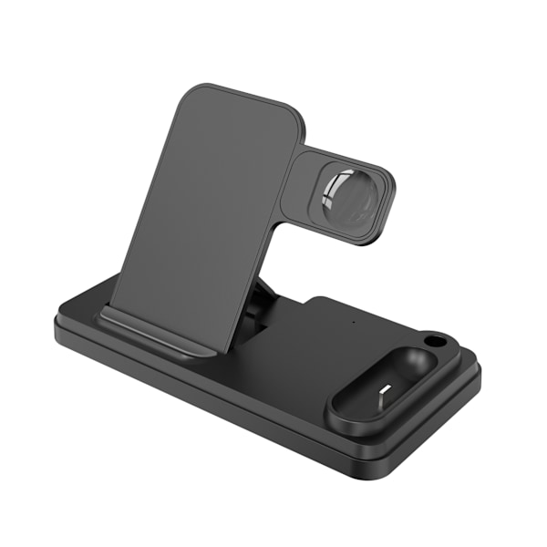 Uusi monitoiminen taittuva matkapuhelinteline langattomalla latauksella 10W pöytätyöskentelyyn pystysuoraan nopeaan lataukseen Apple Watchille ja kuulokkeille Black