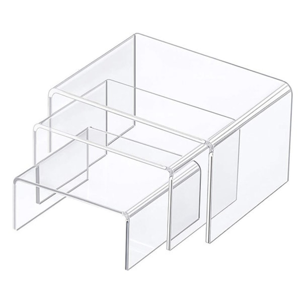 3 st/set Akryl Display Risers Klar Produkt Stativ Smycken Display Riser Hylla Showcase Armaturer för Dessert Cupcake