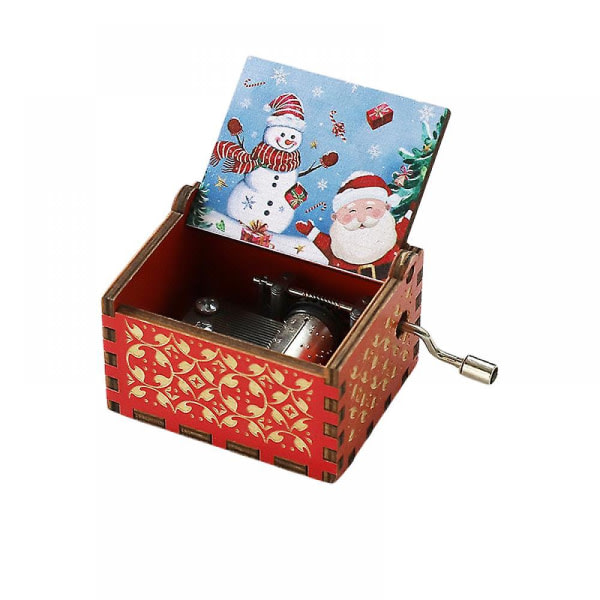Speldosa i trä - Handvevad musikdosa Unik handgjord present, gravert design, perfekt för inredning i alla rum - Julklapp till barn. (Merry Red C)