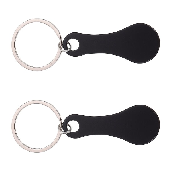 2pcs Stainless Steel Portable Keychains Shopping Cart Tokens Gift Material Black 7.5X3X0.2cm