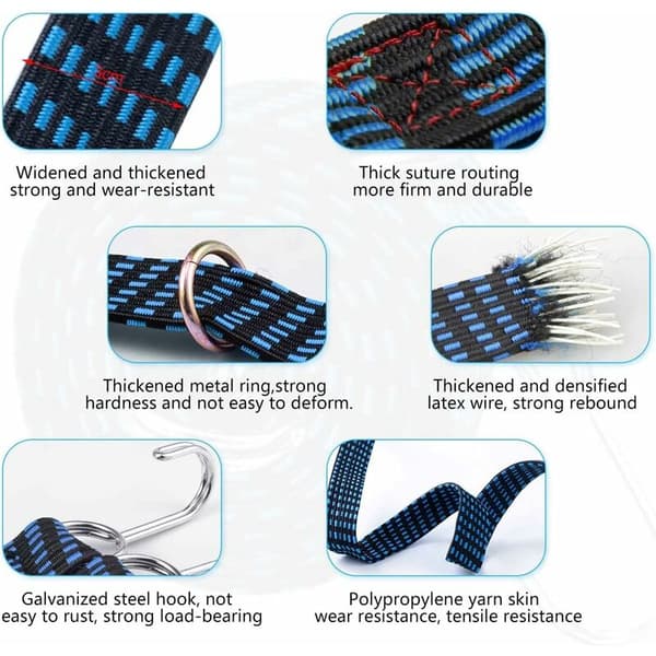 Elastiske snore med kroge, elastisk snor, elastisk reb til bagage, 4 stk. elastisk rem bagagereb, justerbar elastisk snor med metalkrog