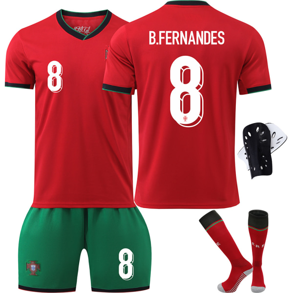 2425 Portugalin jalkapallopaita UEFA Euro Kids Jalkapallopaita Setti No.8 B.FERNANDES With socks+protective gear S