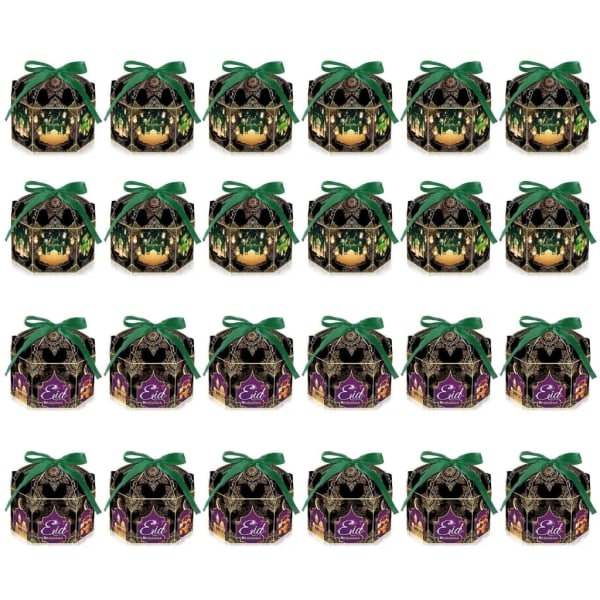 24 st Ramadan presentförpackningar ändlådor och presentinslagningsband för Eid-festgodispåsar godispåsar 6,88 x 5 x 3,5 tum set om 3 - 3