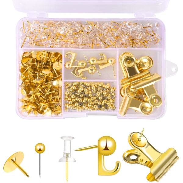 310 st Gold Push Needle set, Gold Thumbnail mjukt trä Board Decor