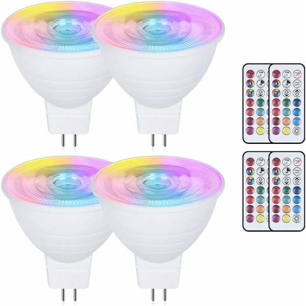 Mr16 3w LED GU5.3 färgskiftande glödlampor 4-pack dimbara RGB varmvit 3000k reflektor fjärrkontroll minnesfunktion energibesparande