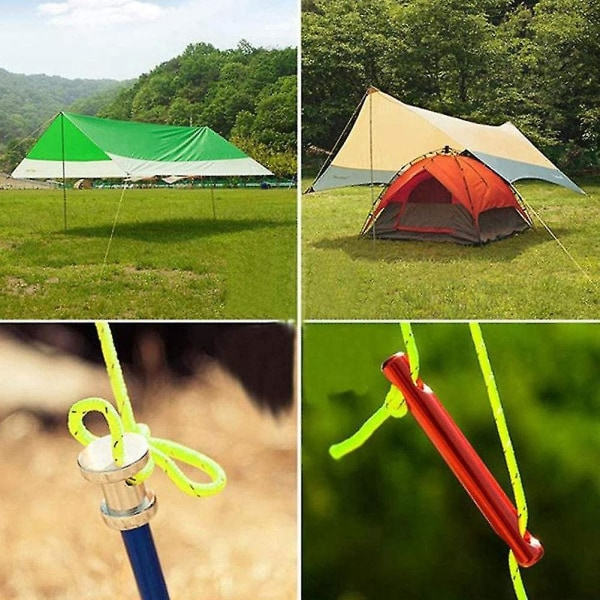 10-pack 4 mm reflekterande campingrep med justerbara aluminiumspännare i polyester T