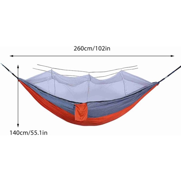 Automaattinen nopeasti avattava riippumatto hyttysverkolla, kannettava ulkoilma riippumatto, kaatumista estävä nylonriippumatto, 260x140cm oranssi ja harmaa