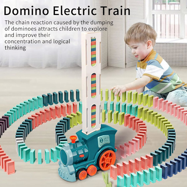 Domino Togleksøj, 80 Stk Domino Blokke Elektrisk Tog Sæt Automatisk Domino Blok Placering Uddannelsesmæssigt Legetøj Gave til Piger og Drenge 60p