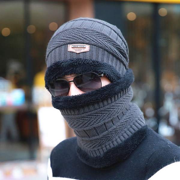 1 Sett Vinterlue Halsvarmer Caps Strikket Ull Ski Kinnlapper T A4