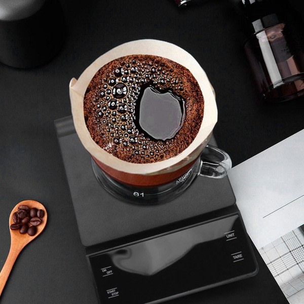 Kaffevåg med timer 3 kg/0,1 g högprecision hälla över droppe Espressovåg med bakgrundsbelyst LCD-skärm