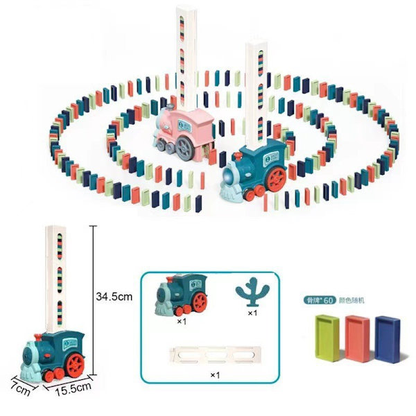 Domino Togleksøj, 80 Stk Domino Blokke Elektrisk Tog Sæt Automatisk Domino Blok Placering Uddannelsesmæssigt Legetøj Gave til Piger og Drenge 60p