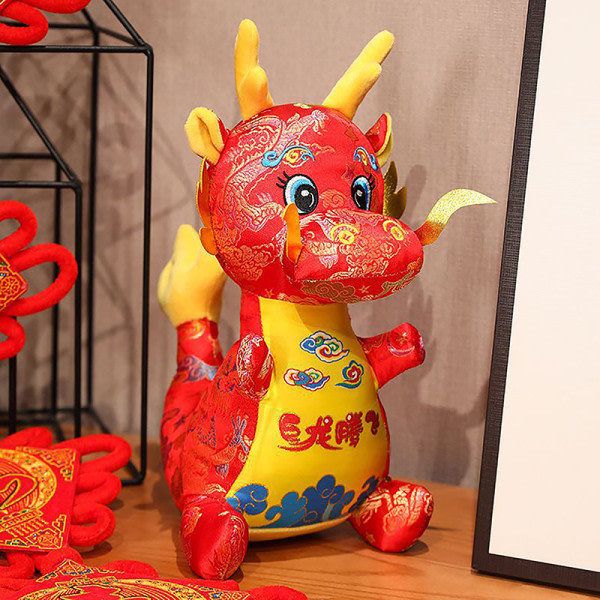 2024 Tecknad Zodiac Dragon Year maskotti Red Dragon Plyschleksaker S A3