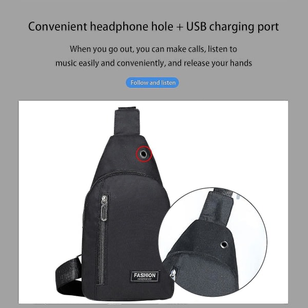 Liten Sling Bag Crossbody Bröst Axel Vattentät Sling Handväska En Rem Resväska För män Kvinnor Pojkar med hörlurshål A A