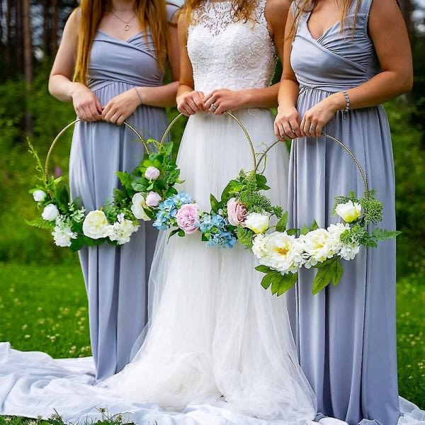 6 stk. 12 tommer metalbuer med blomster til bord, guldkransring med 6 stk. træholdere, buebuer