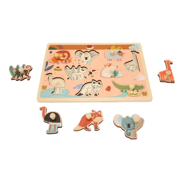 Baby Peg Puzzle Board Legetøj Træ Zoo Dyr Mønstre Førskole Læring Puslespil Legetøj til Småbørn