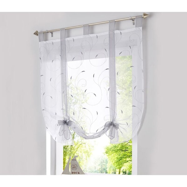Grå Broderade Voile Gardiner, 80cm x 140cm, för Sovrum Balkong Kök