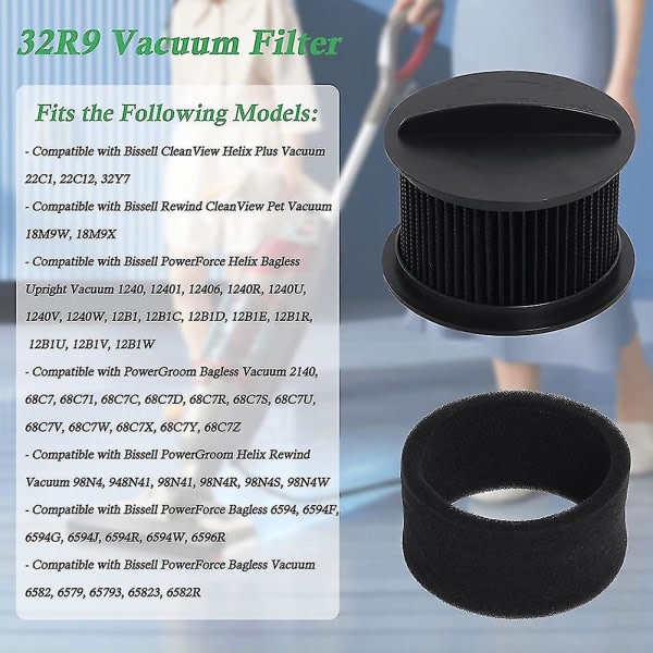 Vakuumfilter kompatibla med Bissell 32r9 Circular Vacuum Filter Kit 2037913