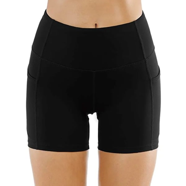 Yogashorts för kvinnor Korta träningsshorts Gymshorts Coola shorts med hög midja andas ogenomskinliga gymshorts (M, svart) Svart