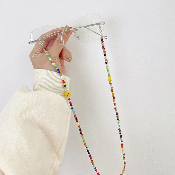 Maskkedja Glasögonkedja Halsband - Handgjorda pärlor Smiley Fa