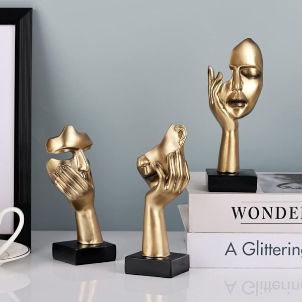 Set med 3 Tänkare Statyer, Guld och Svart Abstrakt Konstskulptur, Kontorsbordsdekor, Jul Nyårspresent (3st Guld)
