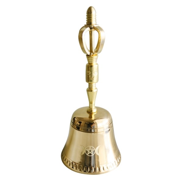Nyhet Altar Star Mässing Hand Bell Häxkonst Tillbehör Triple Moon Ritual Mässingsklockor Altar Propeller Ornament för fest