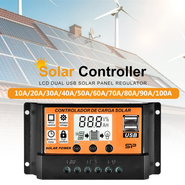 2V/24V Auto Parameter Justerbar Dobbel USB-Port Solcellepanel Batterilading 80A