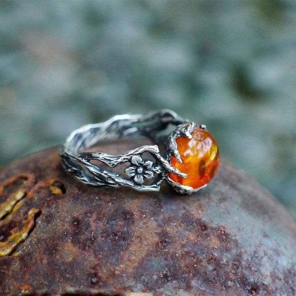 Exquisite Orange Transparent Stone Ring Dam Vintage Silver Färg Pläterad Finger Smycken Ring Ädelstenar Boho Smycken null - 9
