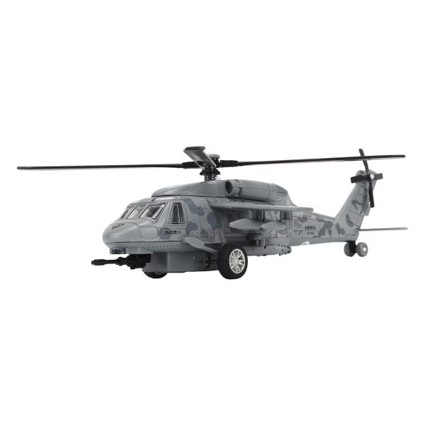 Diecast Metal Helikopter Modell Ljud Ljus Pullback Alloy Fighter Aircraft Model 140mAh Grå