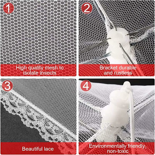 Vikbara matskydd i mesh för flugor och insekter, vita, 30 cm, 3 stycken