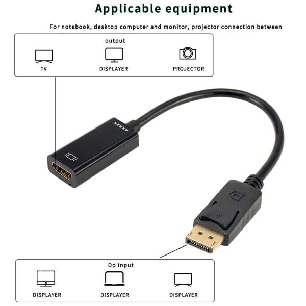 HDMI-kompatibel kabel fra hann til hunn, DP til HDMI-kompatibel adapter, universell for bærbare datamaskiner, stasjonære datamaskiner, projektorer, 1080P