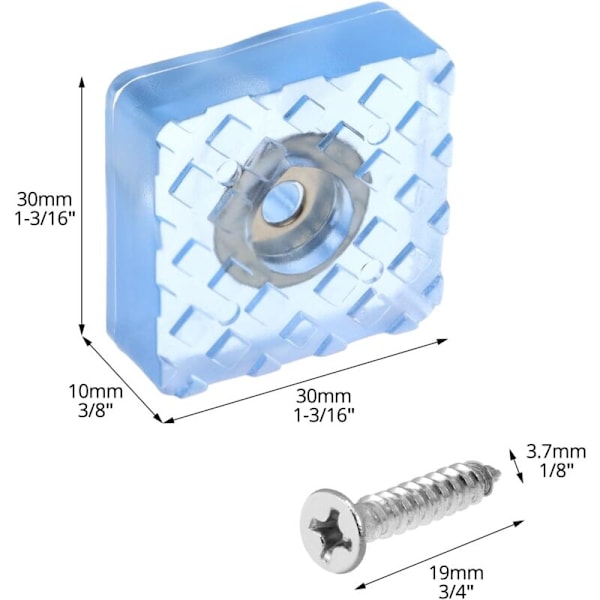 16-pack 30x30x10mm Skruvbara Gummifötter, Halkskydd för Möbler & Golv - Transparenta
