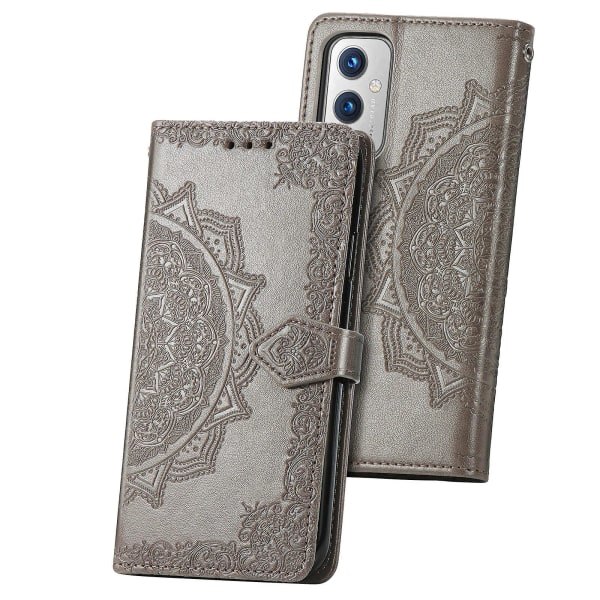 Etui til OnePlus 9 Cover Læder Pung Cover Præget Mandala Magnetisk Flip Beskyttelse Stødsikker - Grå