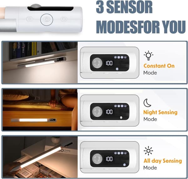 Underskåpsbelysning 2-pack, Rörelsesensor Garderobsbelysning Dimbar 3 Färgtemperaturer, 2000mAh Uppladdningsbar Magnetisk för Kök