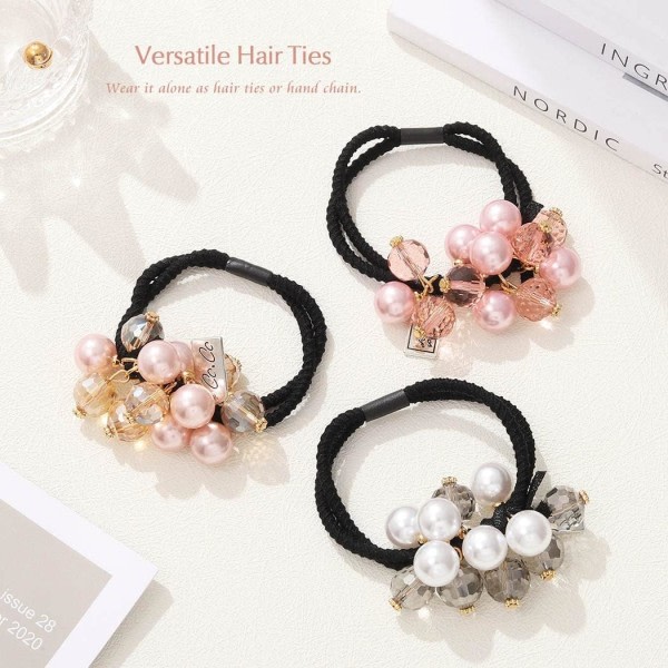 Pearl Hårband Elastiska hår Scrunchies Kristallpärlor Hästsvanshållare Håraccessoarer för kvinnor och flickor (paket med 3)