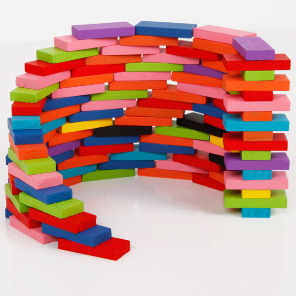 100 stycken Barn Trä Domino Block Set Tidig Pedagogisk Bygg
