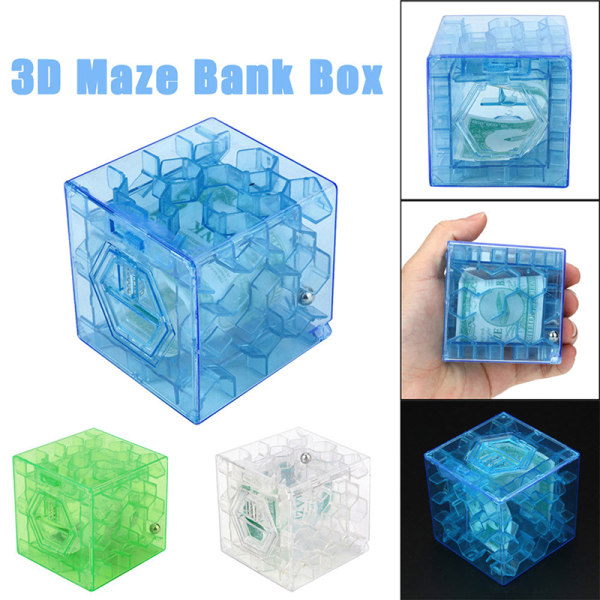 3D-kube puslespill penger labyrint bank sparing mynt innsamling etui tilfeldig farge 1 stk Random Color 1Pc