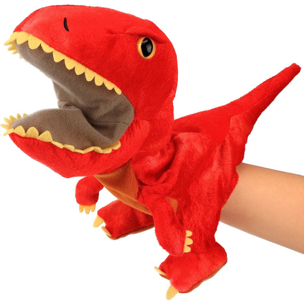Dinosaurus-käsineukke pehmeällä aktiivisella suulla cosplay-tarinoihin ja leikkiin Syntymäpäivälahjat lapsille pojille tytöille Punainen 11\"