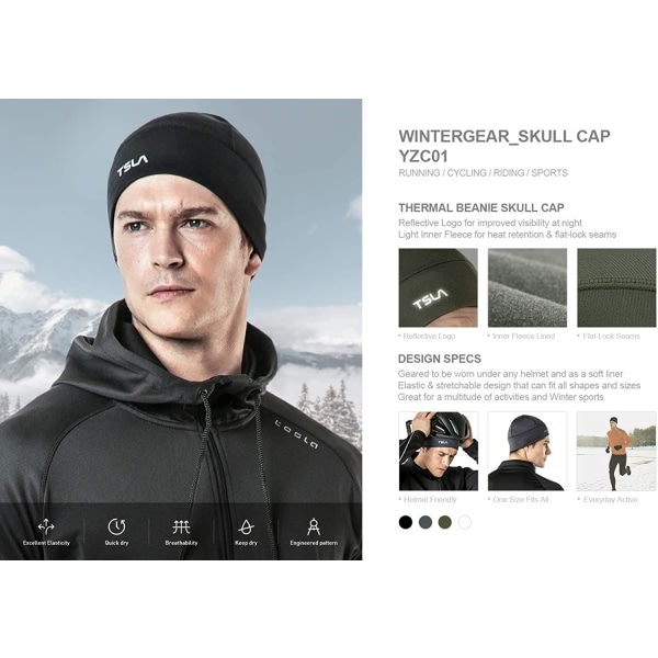 Män och kvinnor Thermal Fleece Skull Cap, Winter Ski Cap 1piece Jet Black