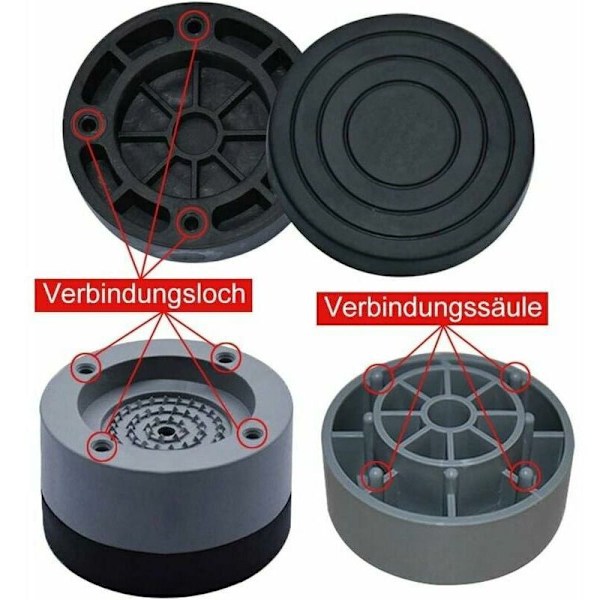 4 stk. Antivibrasjonsputer Antivibrasjonspute Universal Vaskemaskin Stabilisator Føtter Sokkel for Vaskemaskin Kjøleskap