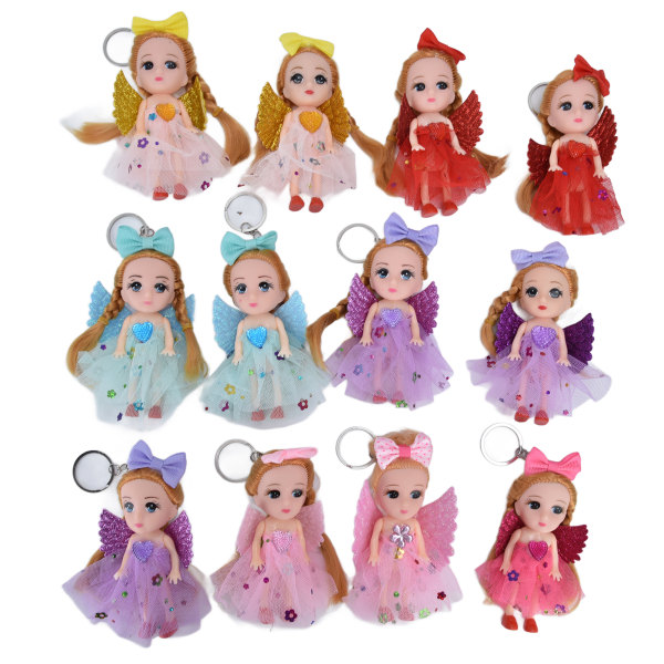 12 stk jentedukke nøkkelring sløyfe blonder vinkel vinge mini ornamenter leker for barn